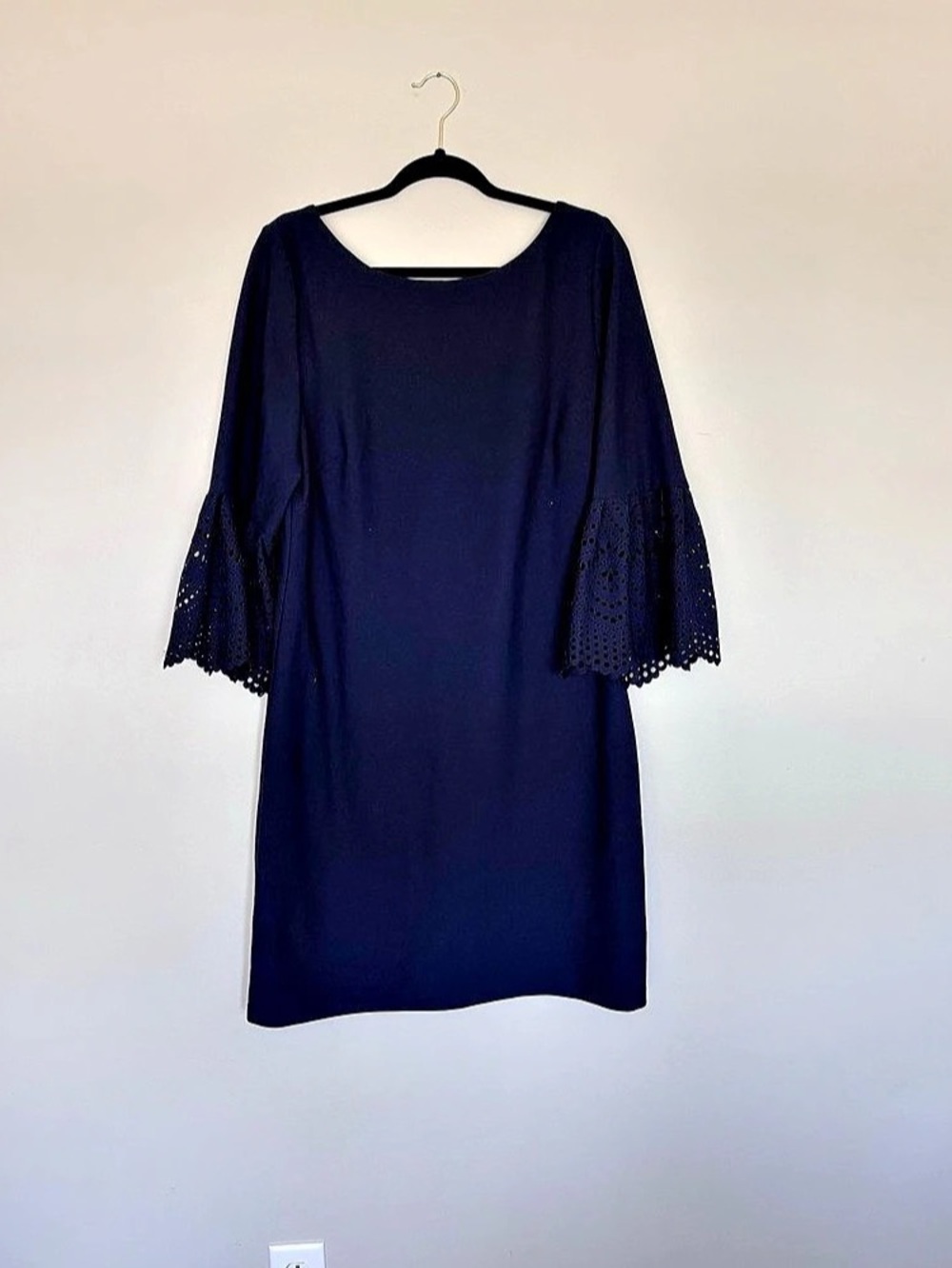 Jessica Howard Navy Eyelet Bell-Sleeve Sheath Dress Blue 16